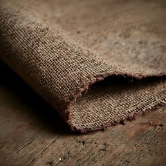 Closeup Rustic Burlap Fabric Texture on Wooden Background
