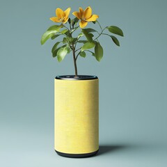 Yellow Smart Speaker with Blooming Flower Plant