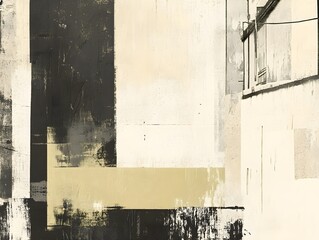 Abstract Beige Black Cityscape Painting Texture Art