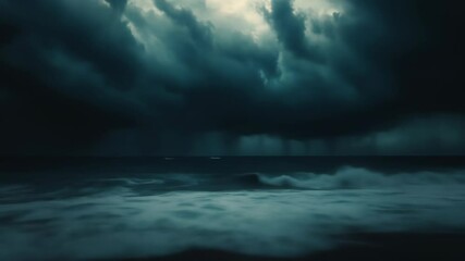 Experience the awe of a seascape with a dramatic sky, where ominous clouds hover over a stormy ocean, evoking a sense of moody seascape and the power of nature.