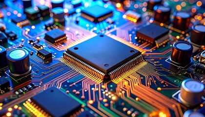 Close-up Circuit Board with Chip