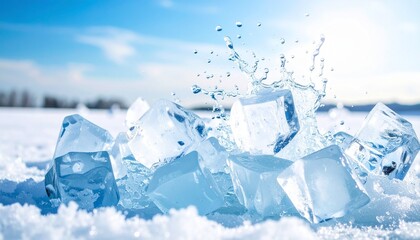 A dynamic composition combining the moment of ice shattering with splashing water