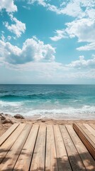 Walking on Wooden Path Towards Ocean View Beach Scene