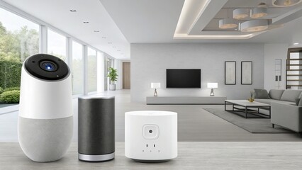 Smart home security camera system in a modern living room for enhanced safety and automation