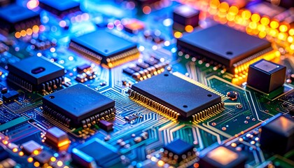 Close-up circuit board with chips