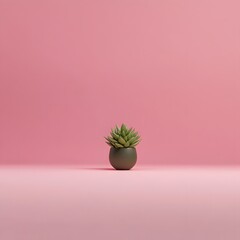 Minimalist Pink Background Succulent Plant in Pot