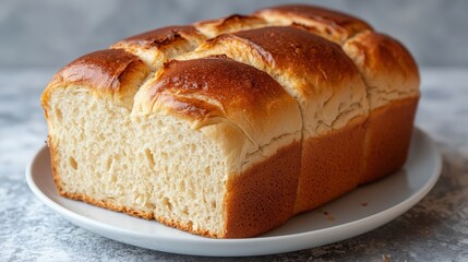 Sliced loaf of bread on a plate close-up view