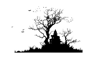 Halloween Elements Vector – Black and White Line Art Set