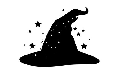Halloween Witch Brewing Potion – Black and White Vector