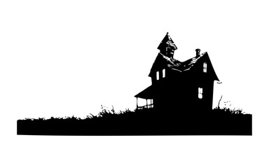 Haunted House – Halloween Black and White Vector Illustration