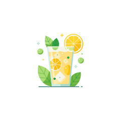 glass of lemonade lemon slices ice cubes