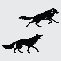 Fox and wolf chasing each other in circles  image silhouette design vector art and illustration