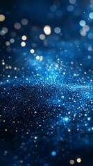 Sparkling Blue Glitter Surface with Bokeh Lights Background