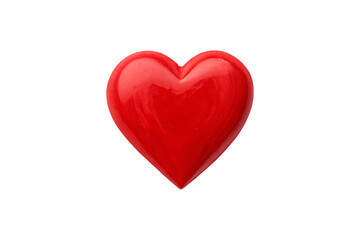 Glossy red heart shape with dimensional shading and smooth curved edges, isolated on a transparent background