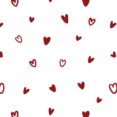 Cute hand drawn hearts seamless repeat vector pattern. Handwritten background. Different doodle style heart shapes and silhouettes ornament, wedding decoration.