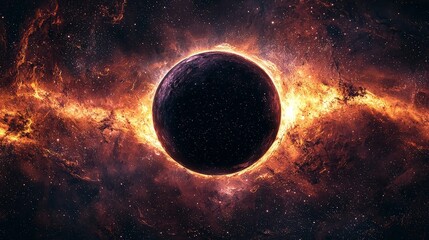 Black hole surrounded by cosmic nebula and stars