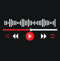 Music or video play bar icon. Audio player for songs or podcast playlist. Play or pause button. Dark theme. Vector illustration