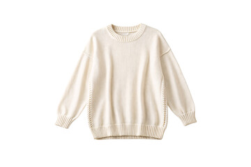 Cream white oversized sweater with balloon sleeves, crew neck, ribbed trim, cozy knit texture, loose fit, isolated on a transparent background