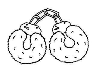 Fur handcuffs vector doodle illustration