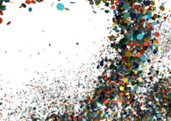 Vibrant confetti bursts across white background. Ideal for celebrations, parties, and festive designs.