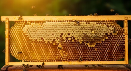 Golden Honeycomb with Working Bees