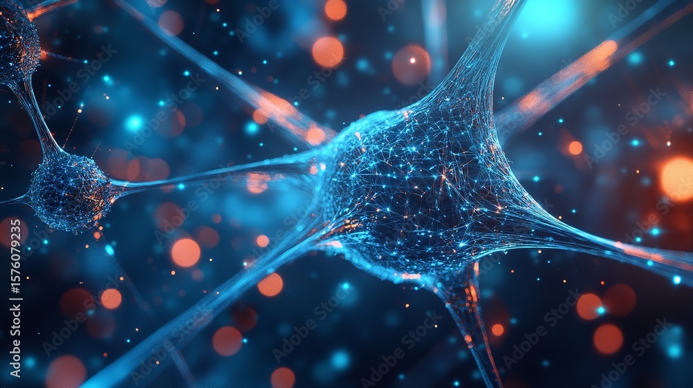 Poster neuron cell network connection brain activity science technology digital art background abstract ill