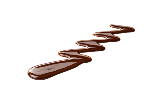 Wavy chocolate brown paint stroke with zigzag pattern and glossy finish, isolated on a transparent background
