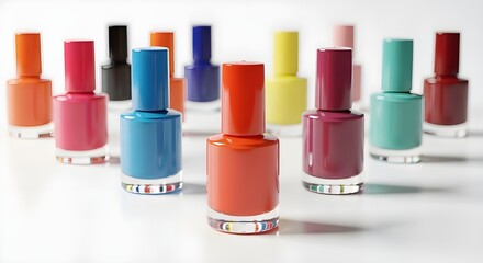 Obraz premium Colorful of Nail Polishes on White Background