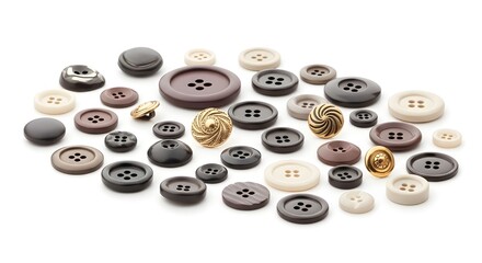 Assorted Buttons on White Background