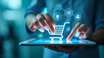 Seamless Online Shopping Experience on Digital Tablet, Navigating the Digital Marketplace with Intuitive Touch Interface