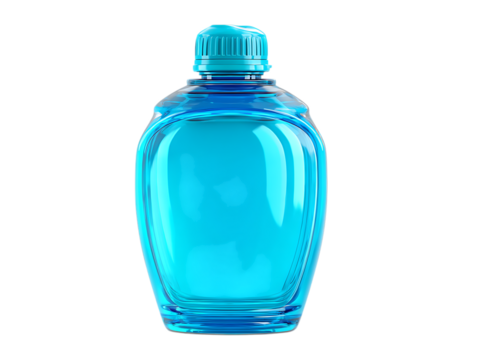 Blue detergent bottle with flip top cap png on white background 