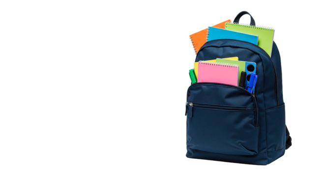 A backpack filled with school supplies, perfect for the new semester.