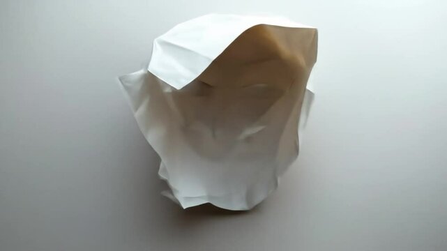 Crumpled paper defying gravity on wall