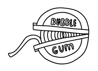 Bubble gum in a roll hand drawn doodle vector illustration
