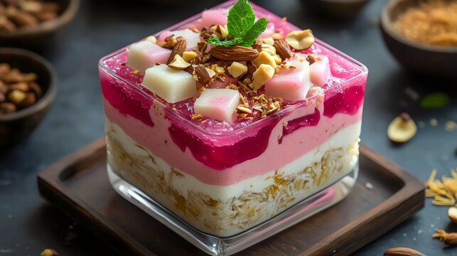 Pakistani doodh dulari dessert with Rose Syrup