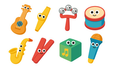 Adorable cartoon musical instruments for kids' fun and learning
