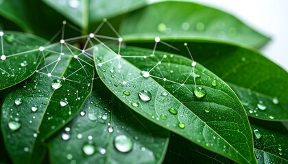 Close-up of wet leaves with overlay