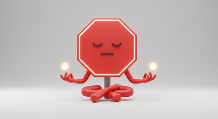 Meditative stop sign character illustration