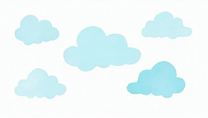 Obraz premium Collection of Light Blue Watercolor Clouds on White
