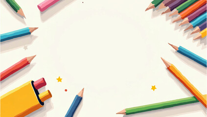 Fototapeta premium Colorful Pencils Arranged Around a Blank White Space