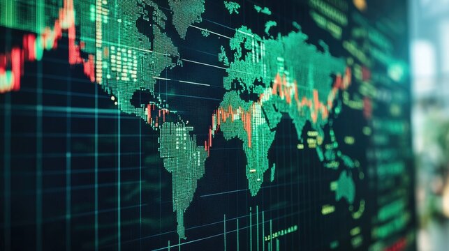 Global financial data displayed on a screen.