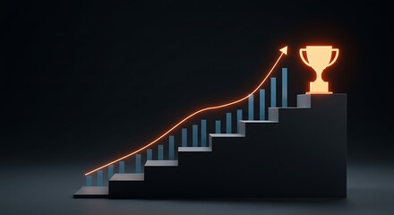 Conceptual illustration of a staircase leading to a trophy, symbolizing growth and success.