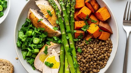 Flatlay of mismatched leftovers turned into nourish bowl