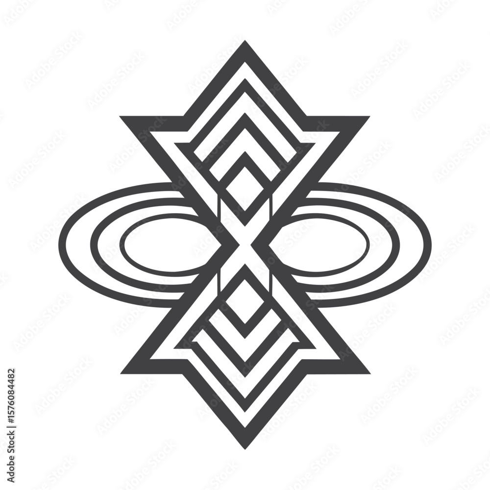 Poster geometric abstract symbol with intersecting lines and oval shapes graphic
