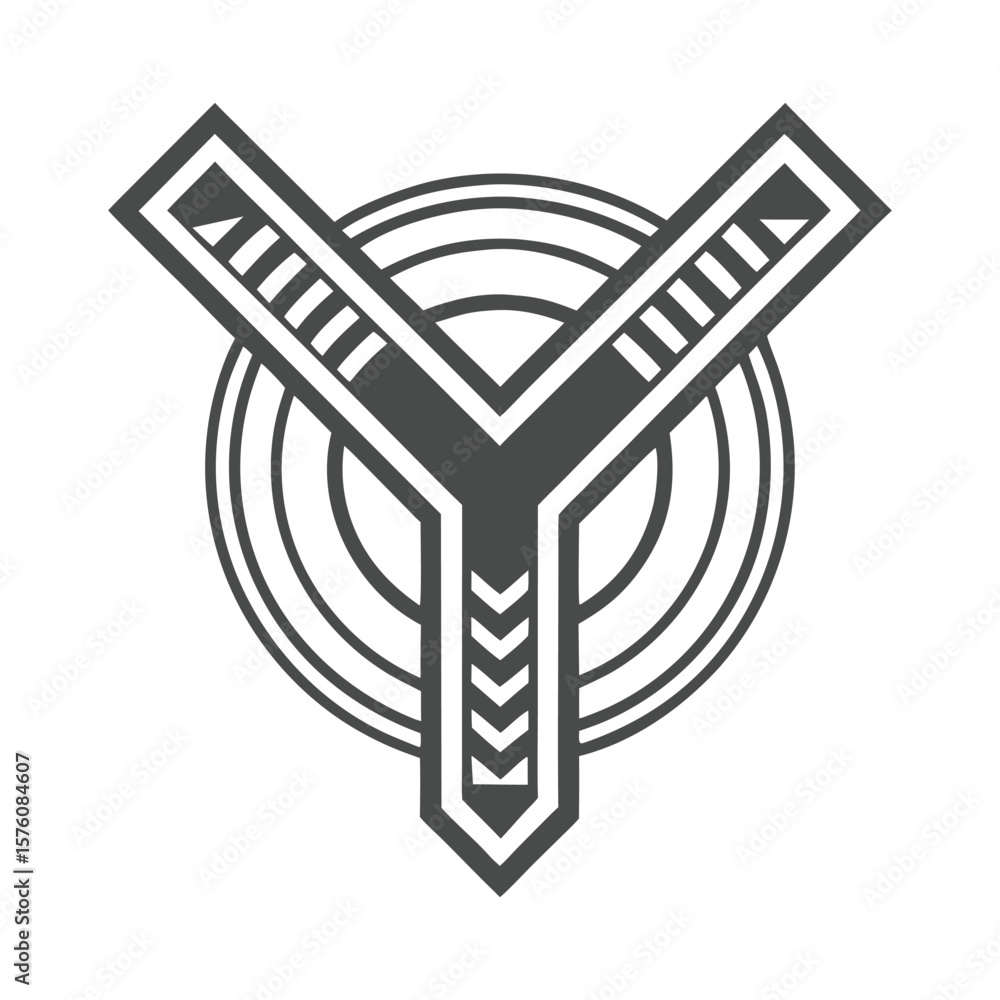 Poster geometric emblem with concentric circles and angular shapes abstract graphic