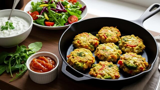 Pan of vegetable fritters made from fridge clean-out
