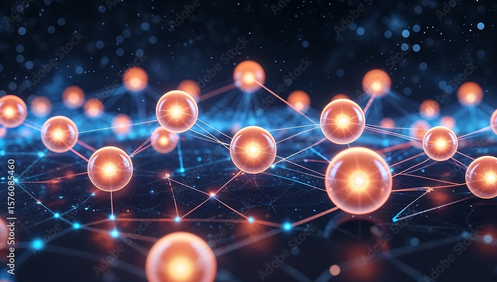 Poster interconnected glowing orbs representing nodes on a decentralized network, ethereal data streams, da
