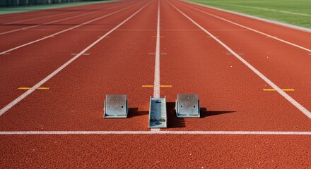 Start Blocks on a Running Track Ready for Athletic Competition