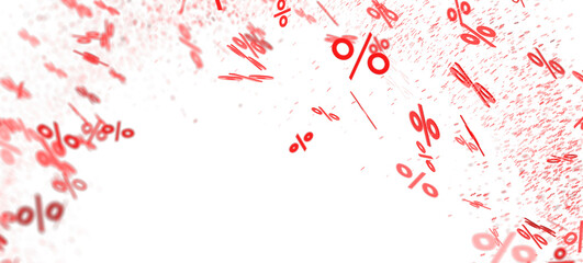 Abstract background with red percentage symbols flying, ideal for sales, discounts, and promotions.