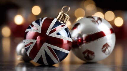 Festive british spirit: christmas ornaments with union jack and silver decoration
